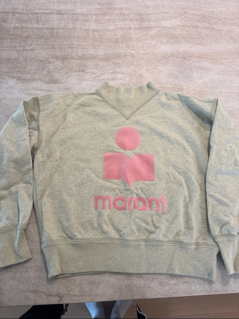 Isabel Marant Light Gray Crewneck Sweatshirt with Pink Logo